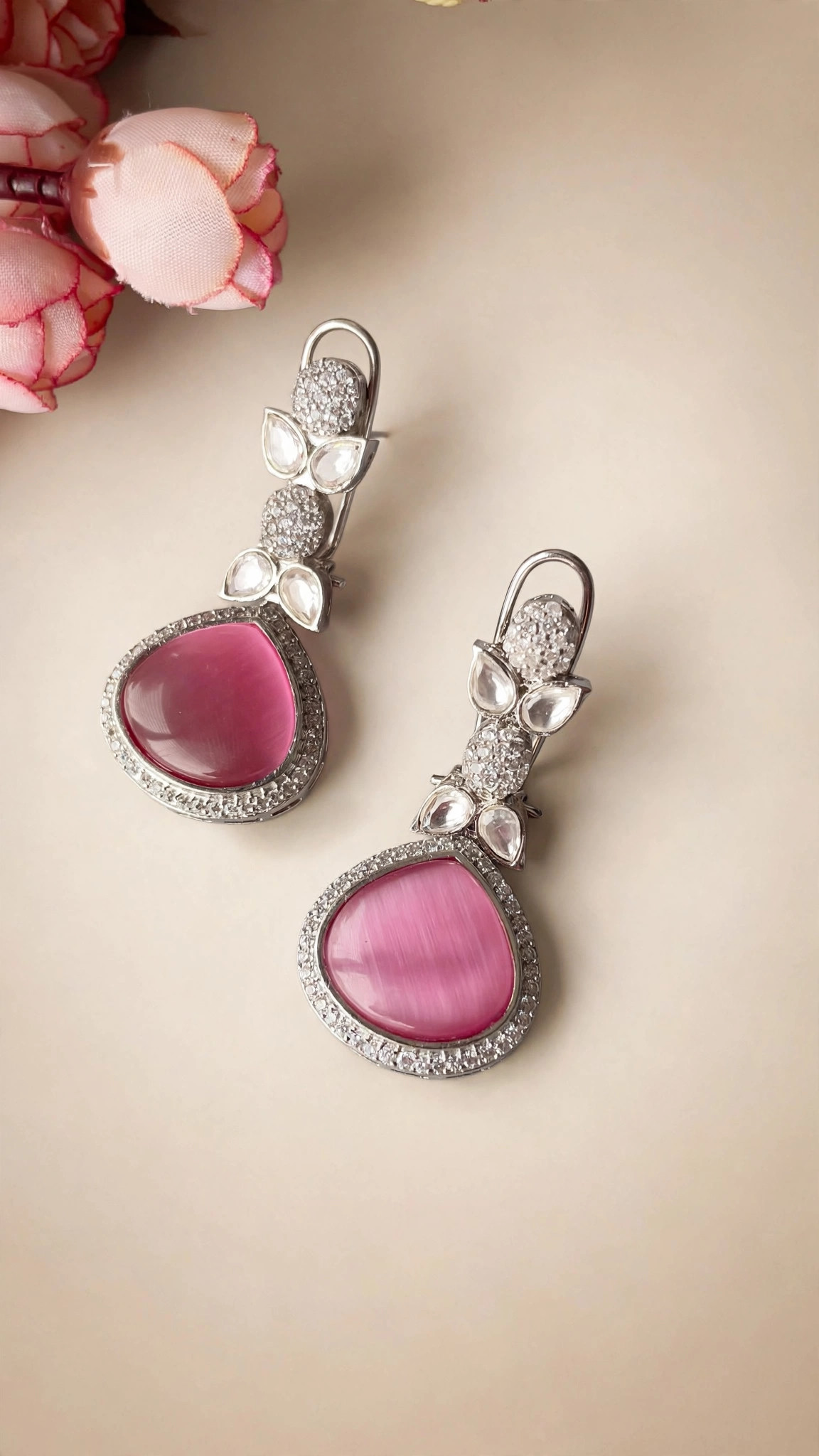 Pink Polki Drop Earrings