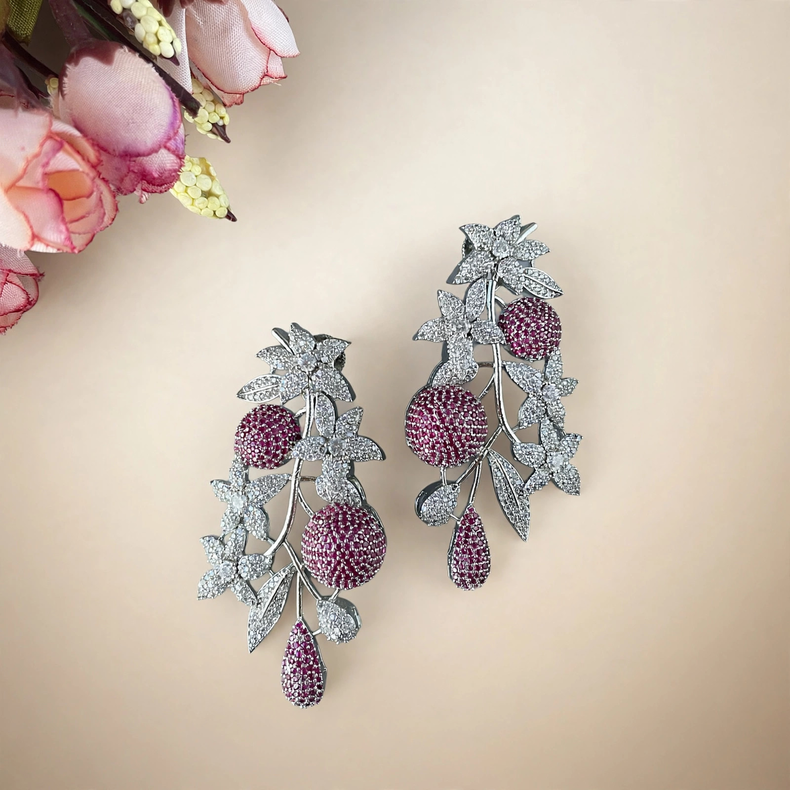 Pink Spinel Floral Earrings