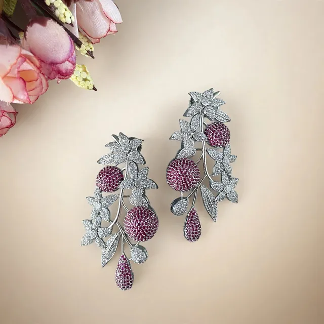 Pink Spinel Floral Earrings