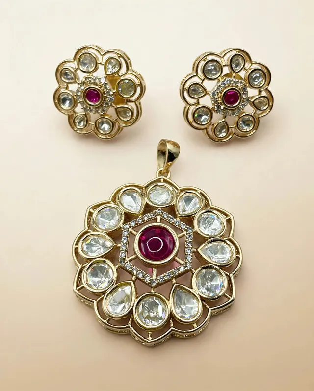 Polki Floral Pendant Set